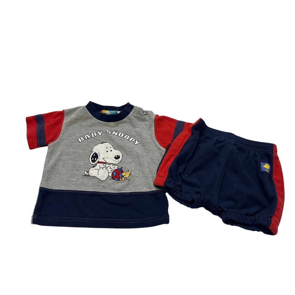 Baby Snoopy Vintage 6/9M Baby Boy Outfit Rare 90s Y2k Embroidered Short Sleeve